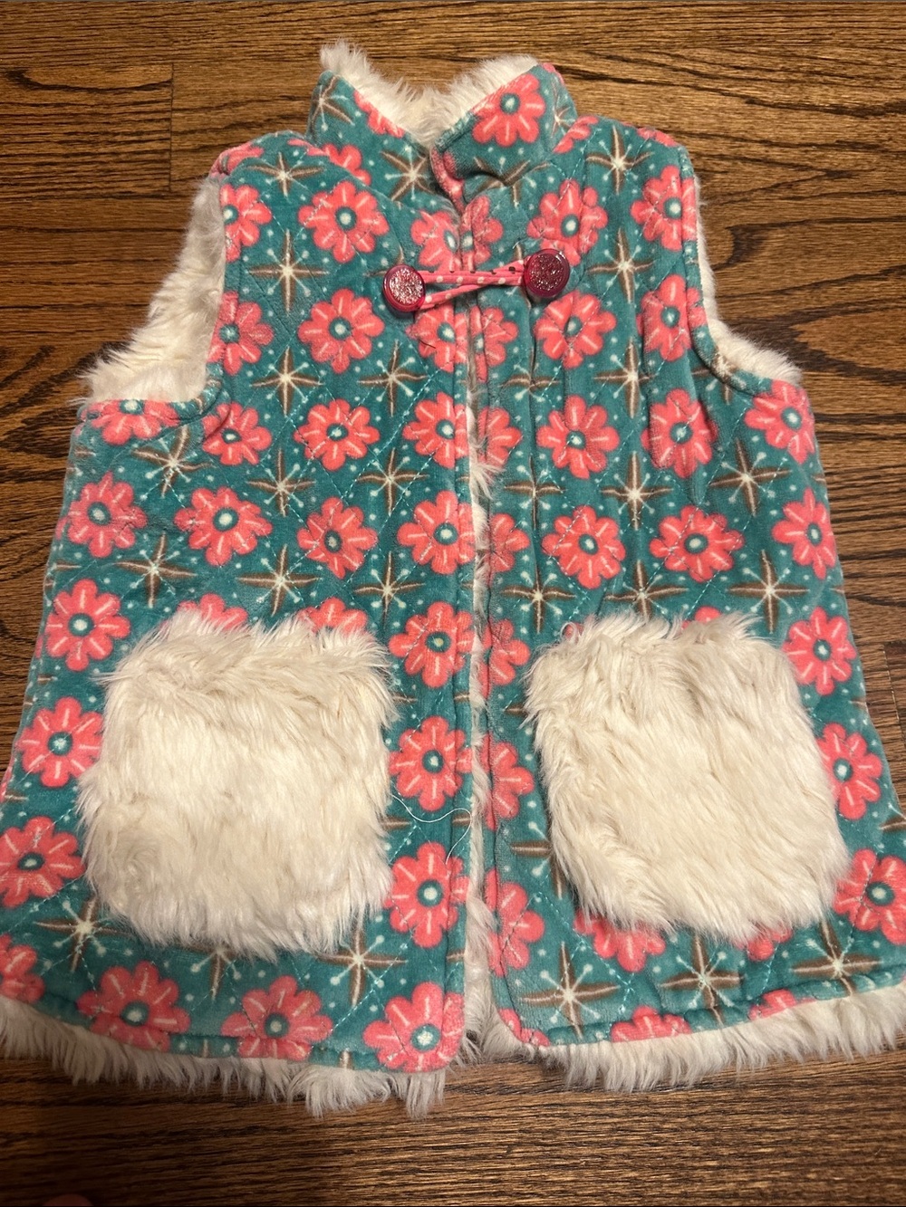 Matilda Jane Teal Floral Reversible Vest with Coral Flowers